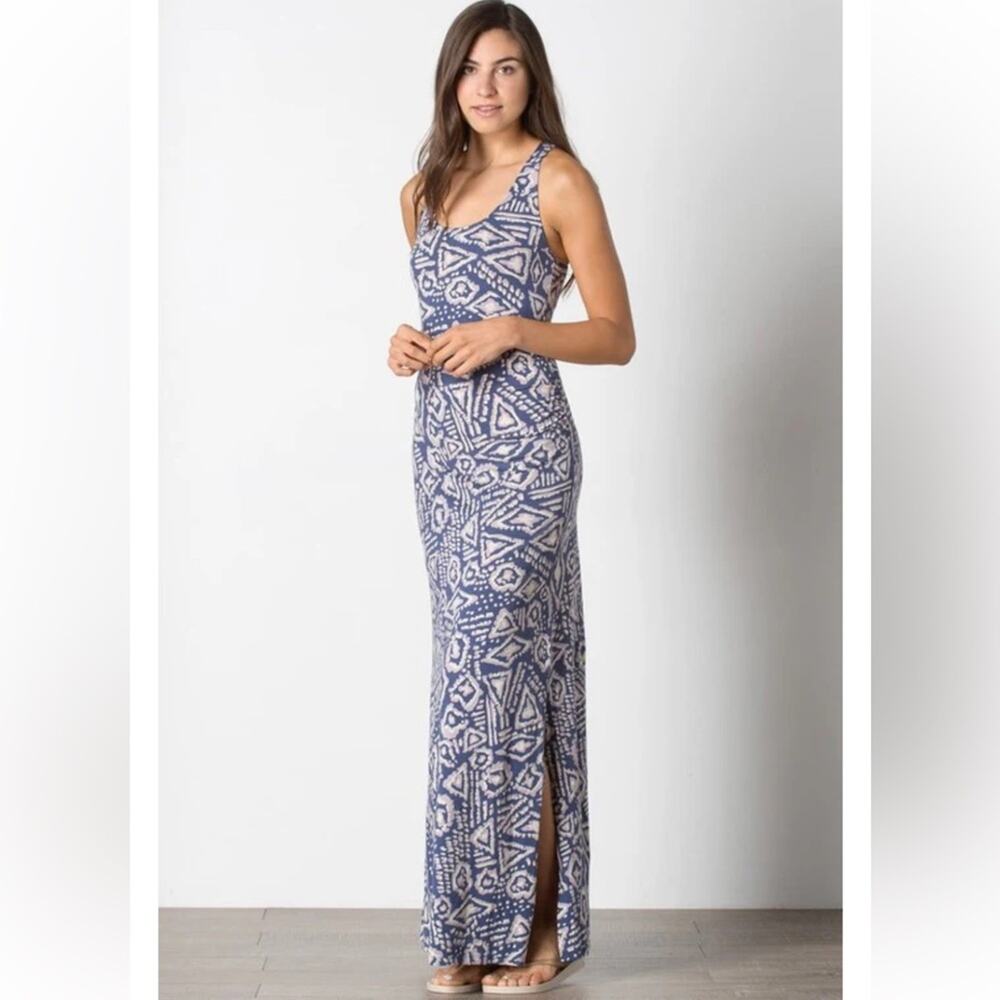 Toad&Co Montauket Long Maxi Organic Cotton Dress - Indigo Brush Print W2392 Sz S